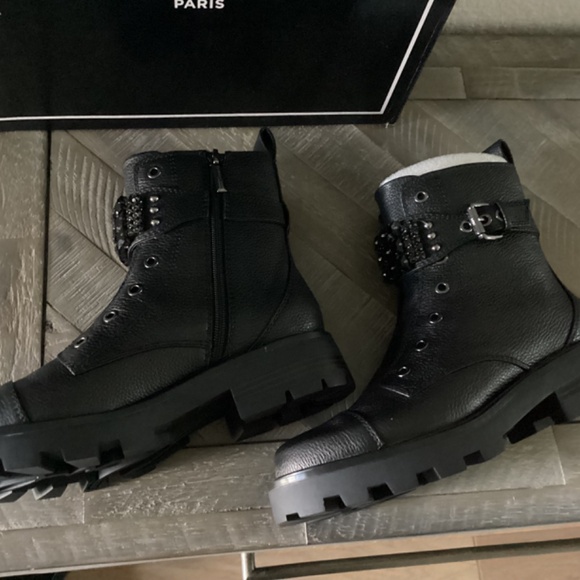 KARL LAGERFELD PARIS Women's Maeva Embellished Buckled Zip Booties, size… - Picture 6 of 16